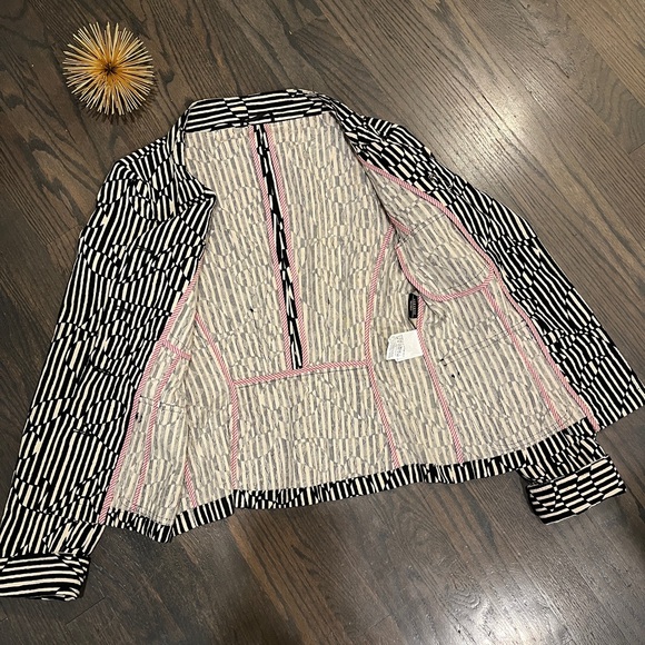 Max Mara Black Cream Striped Cotton Blazer Size 8 - Picture 5 of 8